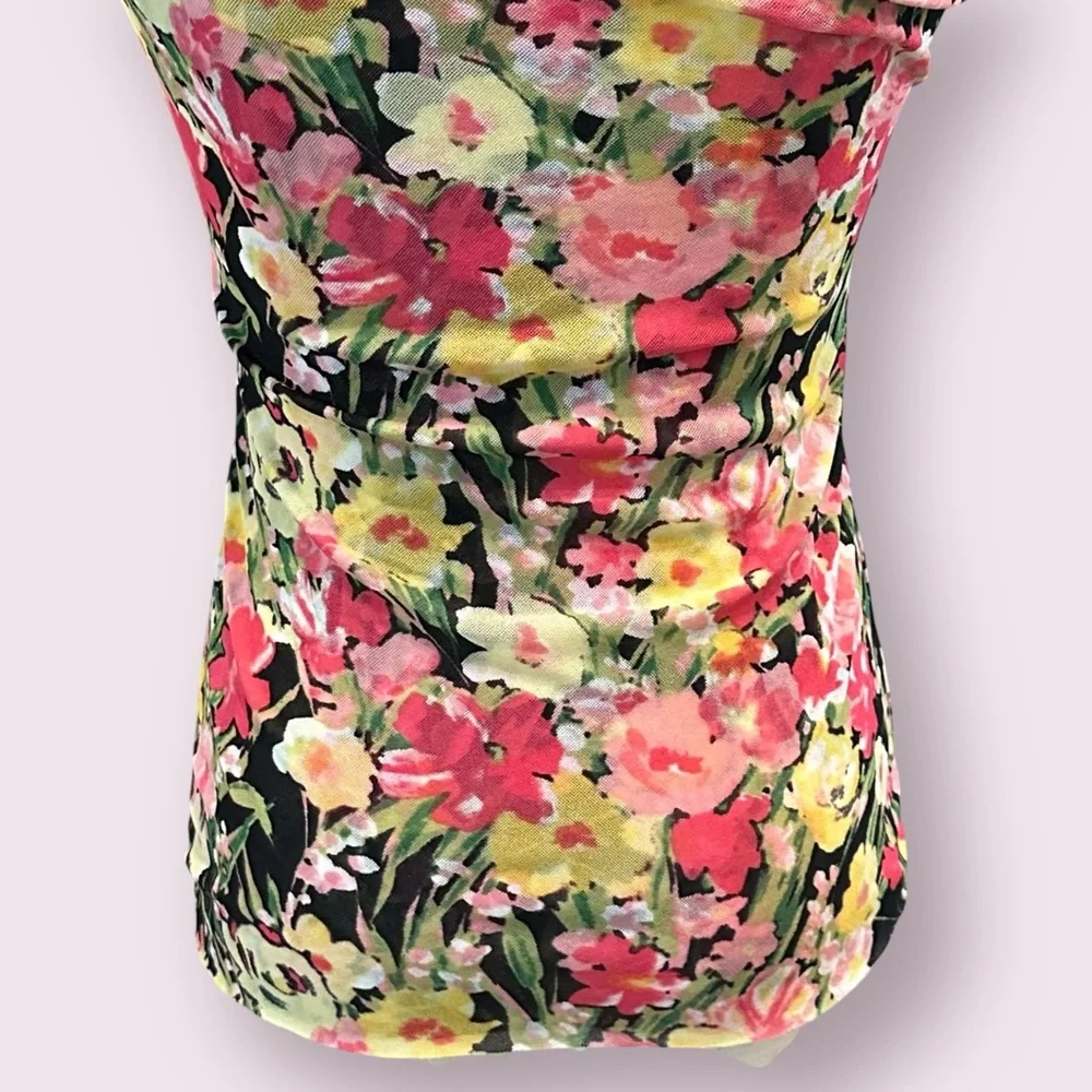 Y2K Floral Babydoll Milkmaid Mesh Top Sz XXS Floral Puff Sleeves Square Neckline